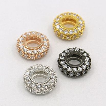 Laiton zircone cubique perles européennes, rondelle