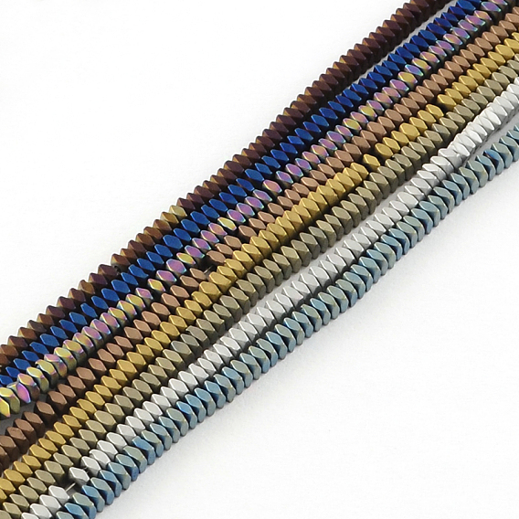 Faceted Square Electroplate Non-magnetic Synthetic Hematite Bead Strands, Matte Style, 2x2x1mm, Hole: 0.5mm, about 370pcs/strand, 15.9 inch