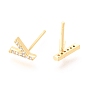 Brass Micro Pave Clear Cubic Zirconia Stud Earrings, Greek Alphabet, Real 18k Gold Plated