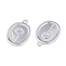 Rack Plating Alloy Pendants, Cadmium Free & Lead Free, Oval with Flower