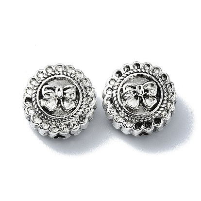 Tibetan Style Alloy Beads, Flat Round with Bowknot