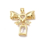 Rack Plating Brass Micro Pave Cubic Zirconia Pendants, Cadmium Free & Lead Free, Bowknot with Rectangle