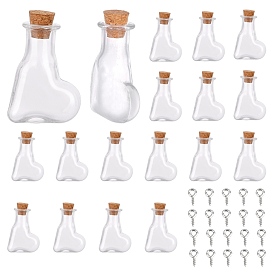 SUNNYCLUE 40Pcs 2 Style Glass Bottles, with Cork Stopper, Wishing Bottle, Heart, with Iron Screw Eye Pin Peg Bails