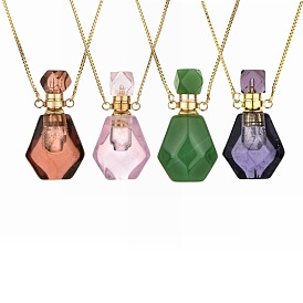Amethyst Crystal Perfume Bottle Necklace with Aromatherapy Oil Vial Pendant for Women