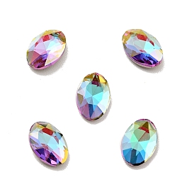 K9 Glass Rhinestone Cabochons, Flat Back & Back Plated, Faceted, Oval