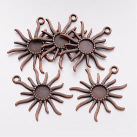 Tibetan Alloy Flower Pendant Cabochon Bezel Settings, Lead Free & Cadmium Free, 50x47x3mm, Hole: 4mm, Flat Round Tray: 12mm