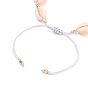Bracelets de cheville ajustables en fil de nylon tressé, avec des perles de coquillage cauri naturel et des perles cubiques en laiton