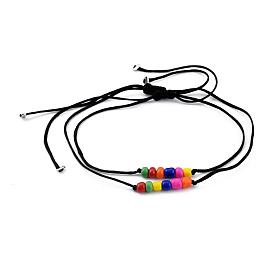 Регулируемые нейлоновые шнур плетеный браслеты из бисера, радужные браслеты, с круглыми стеклянными шариками