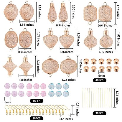 Kit de fabrication de boucles d'oreilles diy laternn, y compris les liens de strass de fer, bouchons de perles de fer épingles, perles de verre craquelées, Boucles d'oreilles en laiton crochets