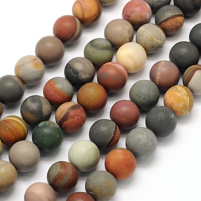 Esmerilado redondas perlas de ágata natural de la policromía hebras