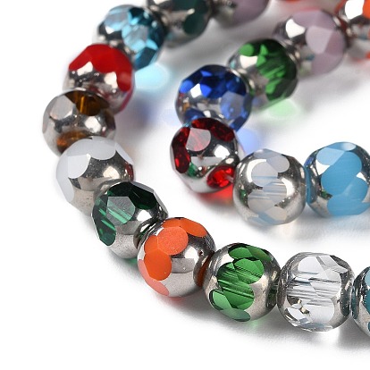 Electroplate Glass Beads Strands, Faceted, Round, Platinum Plated