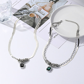 Double-layered Snake Bone Chain Necklace with Hip-hop Flat Serpentine Design - Versatile Fashion Accessory