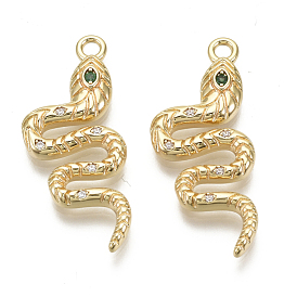 Brass Micro Pave Cubic Zirconia Pendants, Snake, Nickel Free, Real 18K Gold Plated
