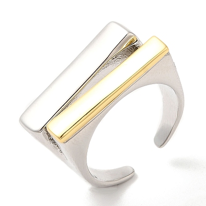 Rack Plating Two Tone Brass Rectangle Open Cuff Ring for Women, Lead Free & Cadmium Free