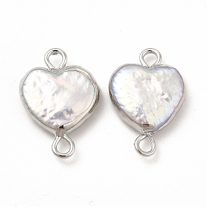 Baroque Natural Keshi Pearl Connector Charms, Heart Links, with Brass Double Loops