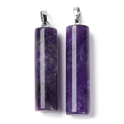 Natural Gemstone Pendants, Column Charms with Platinum Plated Brass Snap on Bails