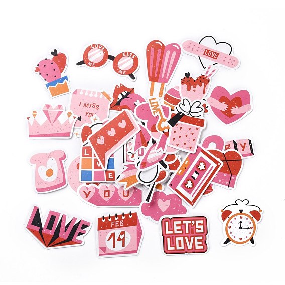 Valentine's Day Theme Paper Stickers Set, Adhesive Label Stickers, for Water Bottles, Laptop, Luggage, Cup, Computer, Mobile Phone, Skateboard, Guitar Stickers, Heart & Gift & Crown