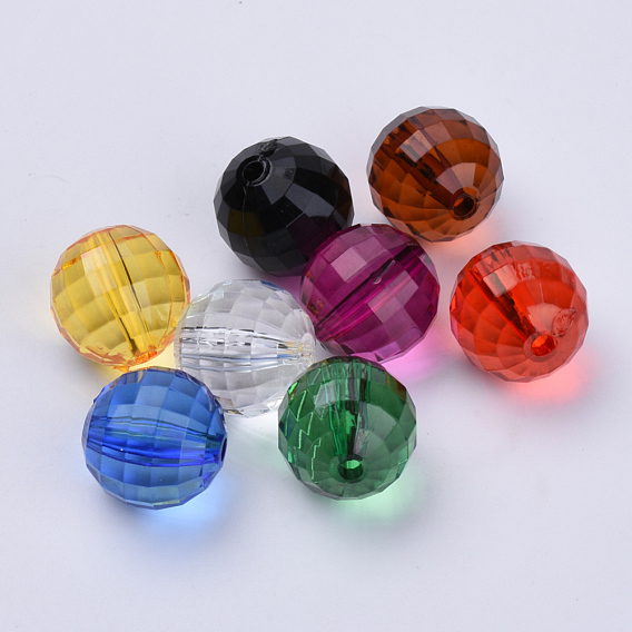 Perles acryliques transparentes, facette, ronde