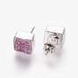 Natural Dyed Druzy Quartz Stud Earrings, with 304 Stainless Steel Findings, Square, Silver