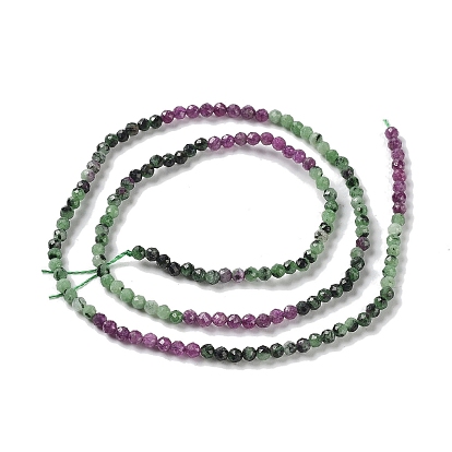 Градиентный цвет натурального рубина в нитях бусинок цоизита, круглые бусины, граненые