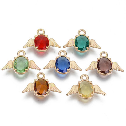 Faceted Glass Pendants, with Alloy Claw Settings Findings, Cadmium Free & Nickel Free & Lead Free, Angel