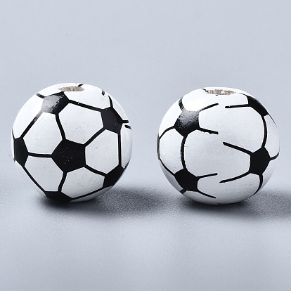 Perles européennes en bois naturel peint, Perles avec un grand trou   , imprimé, football américain