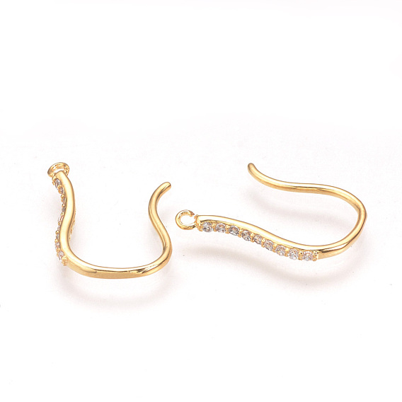 Brass Micro Pave Cubic Zirconia Earring Hooks, with Horizontal Loop, Nickel Free