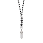 Décorations pendantes en perles de verre et pierre synthétique noire, Avec breloques pointues en cristal de quartz naturel pour décoration suspendue de voiture