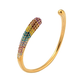 304 Stainless Steel Teardrop Cuff Bangle with Colorful Rhinestone