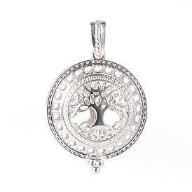 Alloy Diffuser Locket Pendants, with Magnetic, Flat Round with Tree