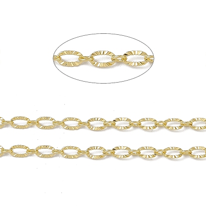 Brass Textured Oval Link Chains, with Spool, Soldered, Long-Lasting Plated, Cadmium Free & Nickel Free & Lead Free