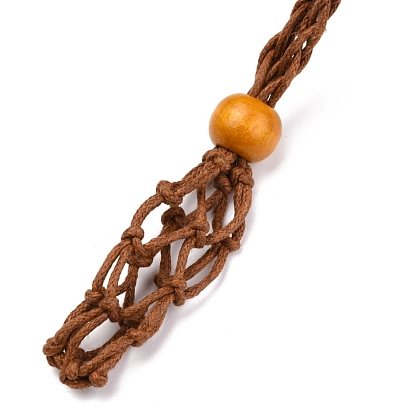 Fabrication de collier de pochette en macramé de cordon ciré tressé réglable, pierre interchangeable, avec des perles en bois  