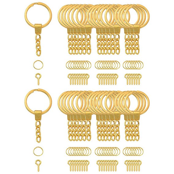 10 porte-clés fendus en fer, avec des chaînes de gourmands, avec des anneaux de saut ouverts en fer et des bélières à vis
