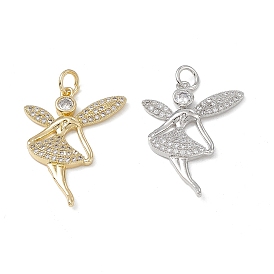 Brass Micro Pave Cubic Zirconia Pendants, with Glass, with Jump Ring, Fairy Charm
