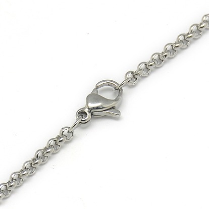 Trendy Unisex 201 Stainless Steel Cross Rolo Chain Necklaces, with Lobster Claw Clasps