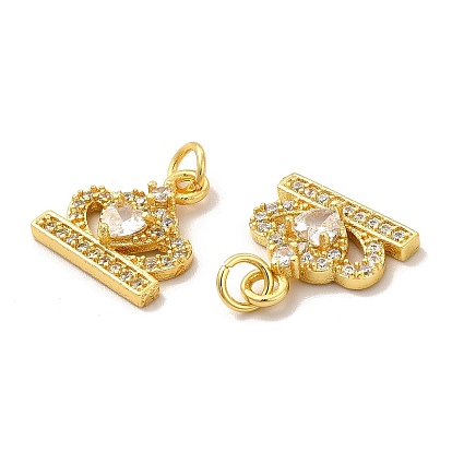 Rack Plating Brass & Cubic Zirconia Charms, with Jump Ring, Lead Free & Cadmium Free, Long-Lasting Plated, Crown Charm