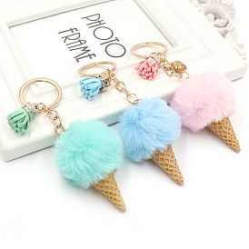 Ice cream Furry Pom-Pom Keychain, for Bag Decoration, Keychain Gift and Phone Backpack