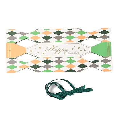 Hexagonal Candy Shape Romantic Wedding Gift Box, with Ribbon, Rhombus & Word Pattern