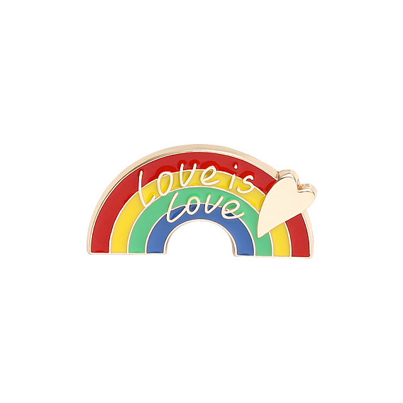 Creative Zinc Alloy Brooches, Enamel Lapel Pin, with Iron Butterfly Clutches or Rubber Clutches, Rainbow with Word Love is Love