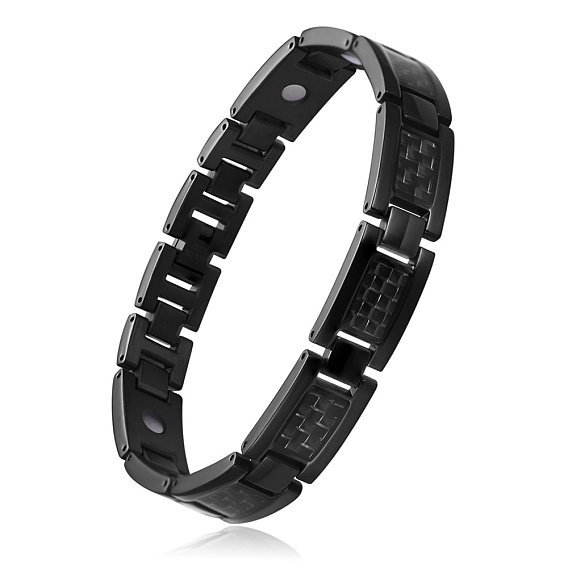 Bracelets de bande de montre de chaîne de panthère d'acier inoxydable de Shegrace, avec de la fibre de carbone, gris anthracite