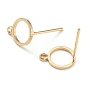 Brass Stud Earring Findings, Round Ring, with Horizontal Loop