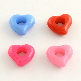 Opaque Acrylic European Beads, Large Hole Heart Beads, 11.5x12.5x5mm, Hole: 5mm, about 1515pcs/500g
