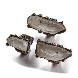 Anillos abiertos de cristal de cuarzo natural rectangulares irregulares, anillo de dedo de estaño de cobre rojo, sin plomo y cadmio