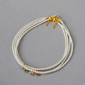 Elegant Small Chanel Wind Imitation Shijia Round High Bright Small Pearl Colorful Zircon Simple Temperament Necklace Clavicle Chain