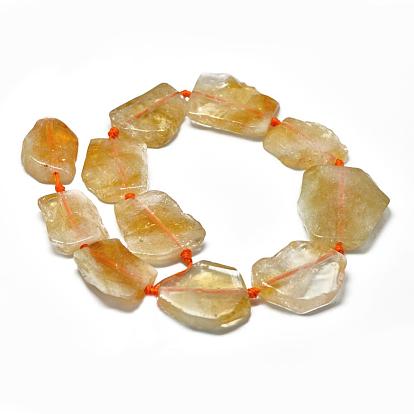 Natural Citrine Beads Strands, Flat Slab Beads, Nuggets