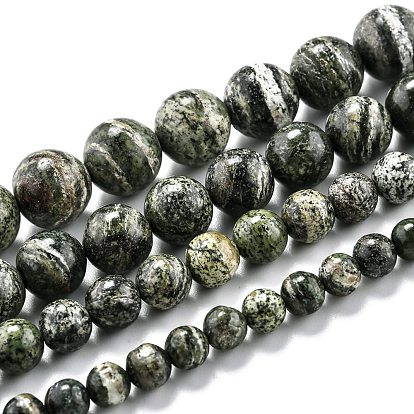 Natural Green Zebra Jasper Beads Strands, Round