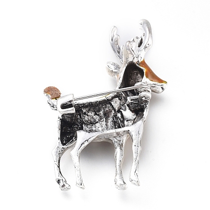 Alloy Brooches, with Enamel and Rhinestone, Deer