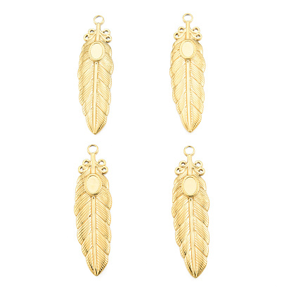 201 Stainless Steel Pendant Settings for Enamel, Feather