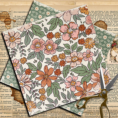 12 hojas de blocs de papel para álbumes de recortes de flores, para álbum de recortes de bricolaje, tarjeta de felicitación, documento de antecedentes
