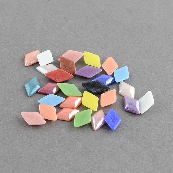 Cabochons en verre opaque plaqué nacré, losange, 12x7x2.5mm